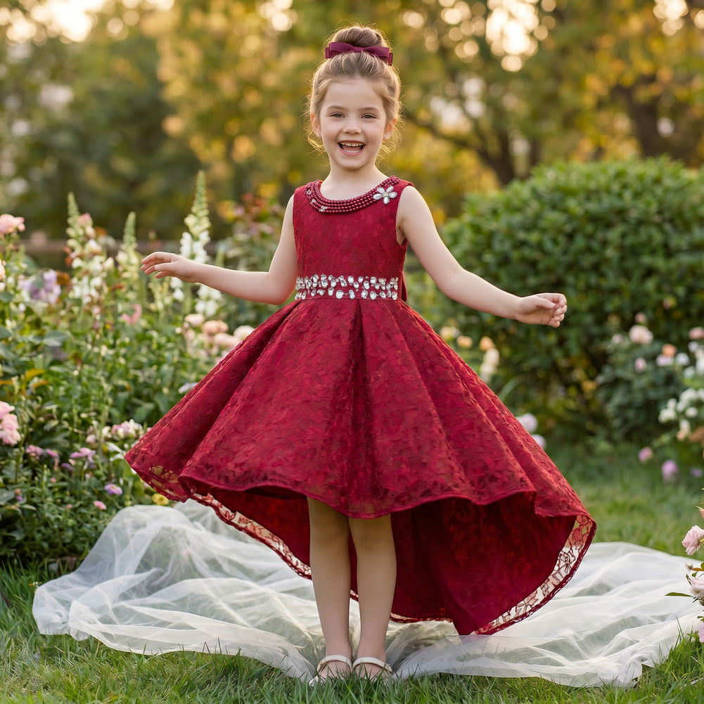 girls formal christmas dress Girls' Lace High-Low Trailing Gown – Piano Performance & For – RIOLA KIDS Ball Gown Girls Birthday Length:58
