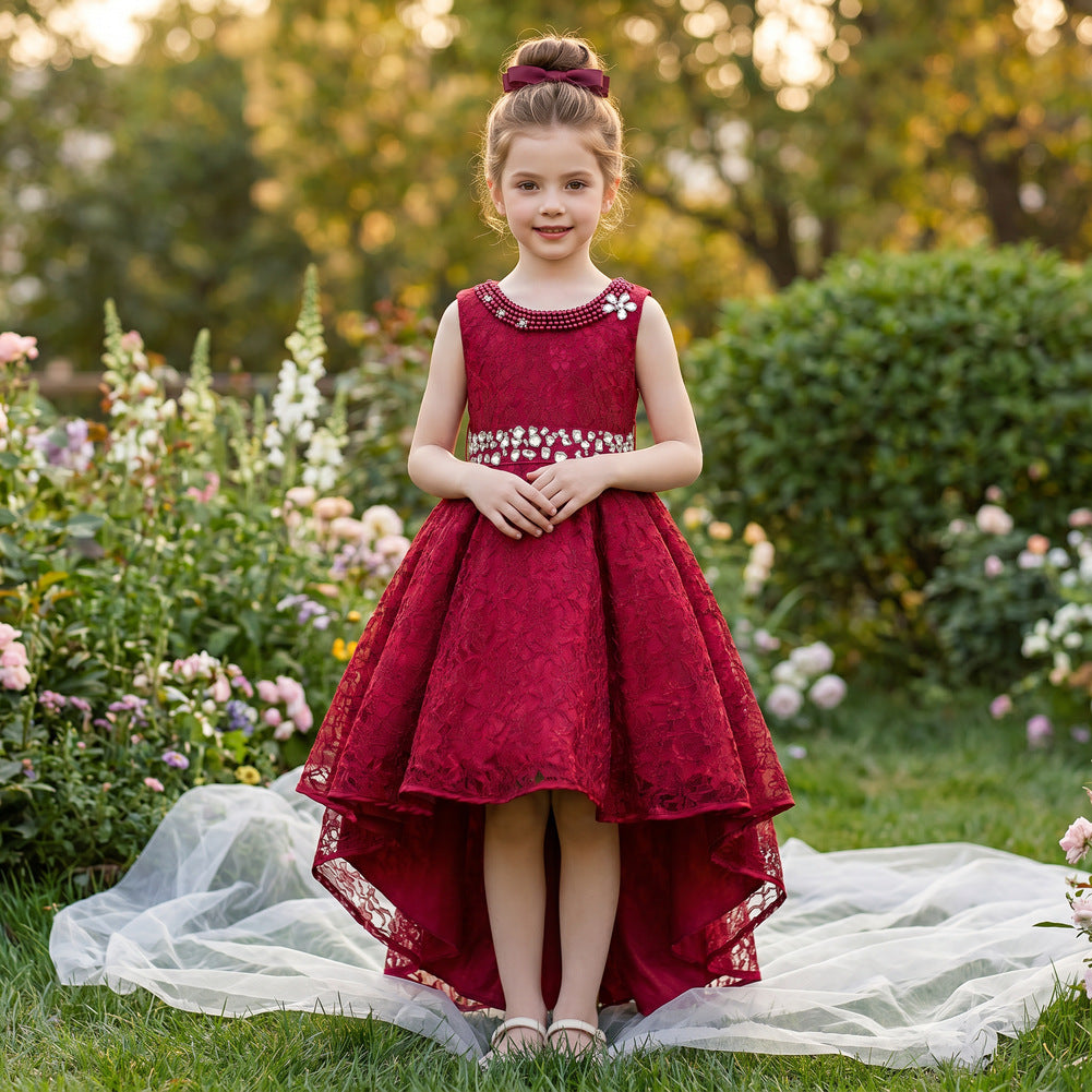Girls lace high-low trailing Christmas and recital dress