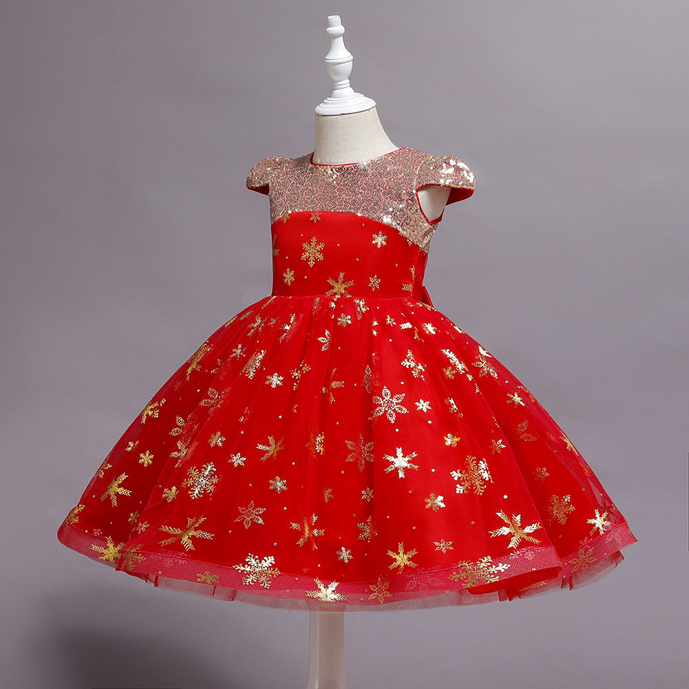 Girls gold star sequin holiday princess dress
