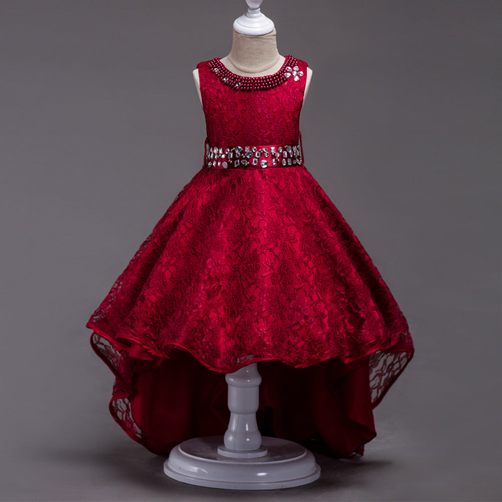 Girls lace high-low trailing Christmas and recital dress