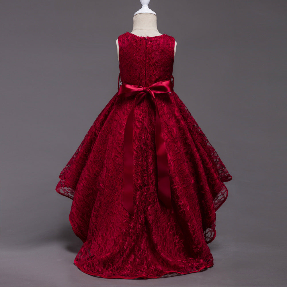 Girls lace high-low trailing Christmas and recital dress