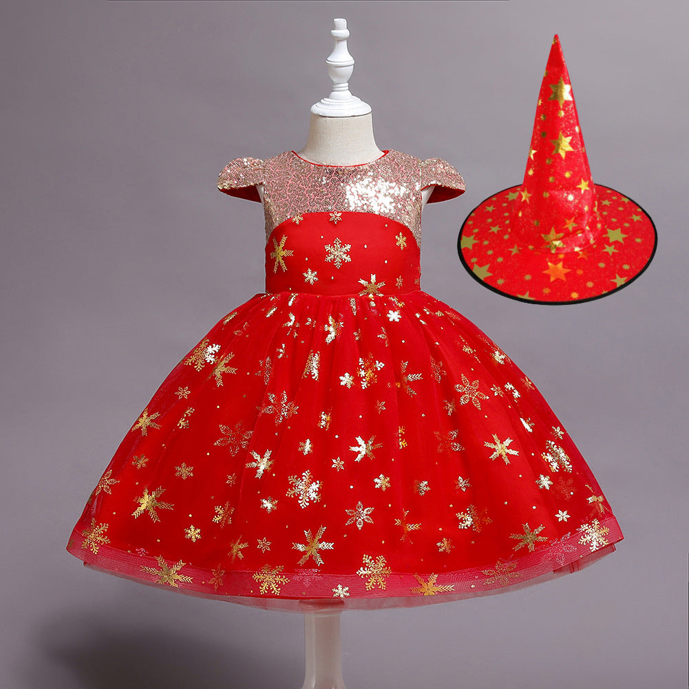 Girls gold star sequin holiday princess dress