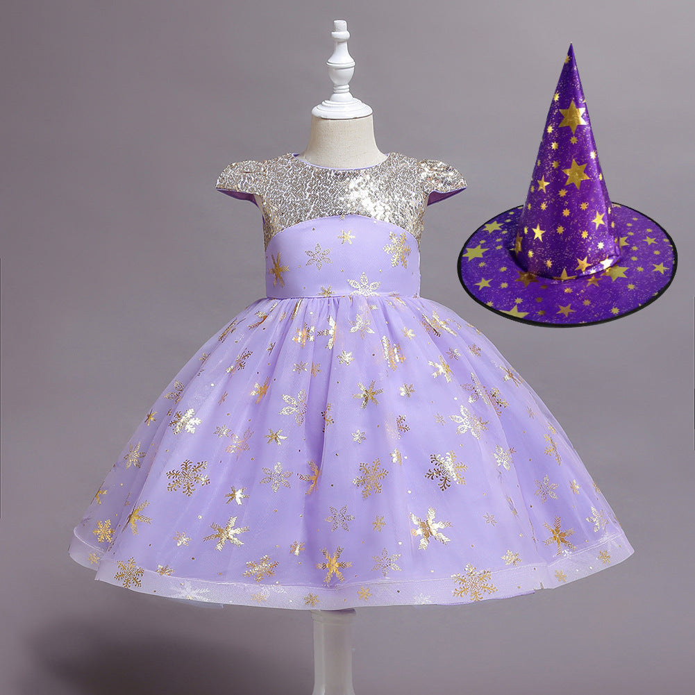Girls gold star sequin holiday princess dress