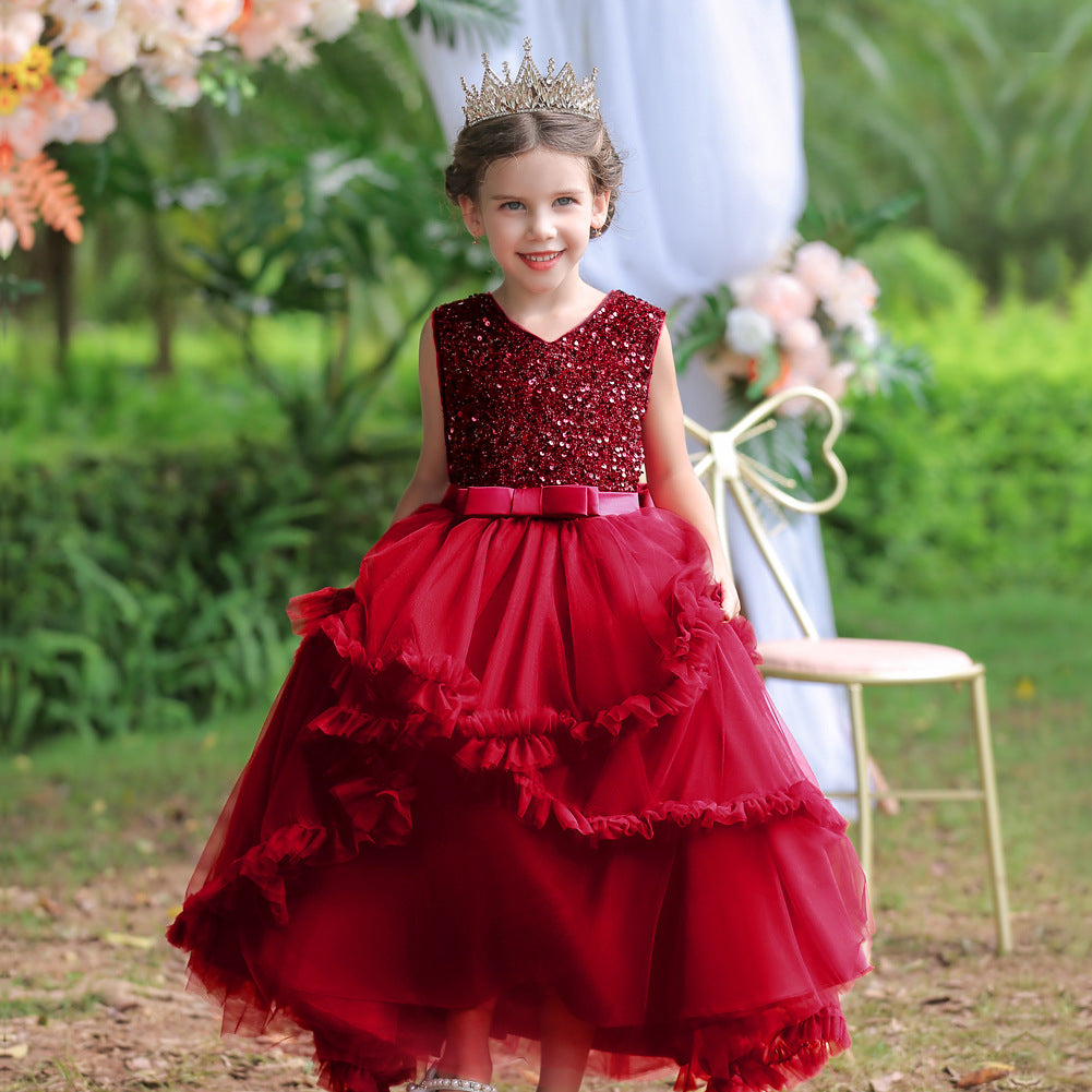 Girls sleeveless sequin Christmas and birthday party dress