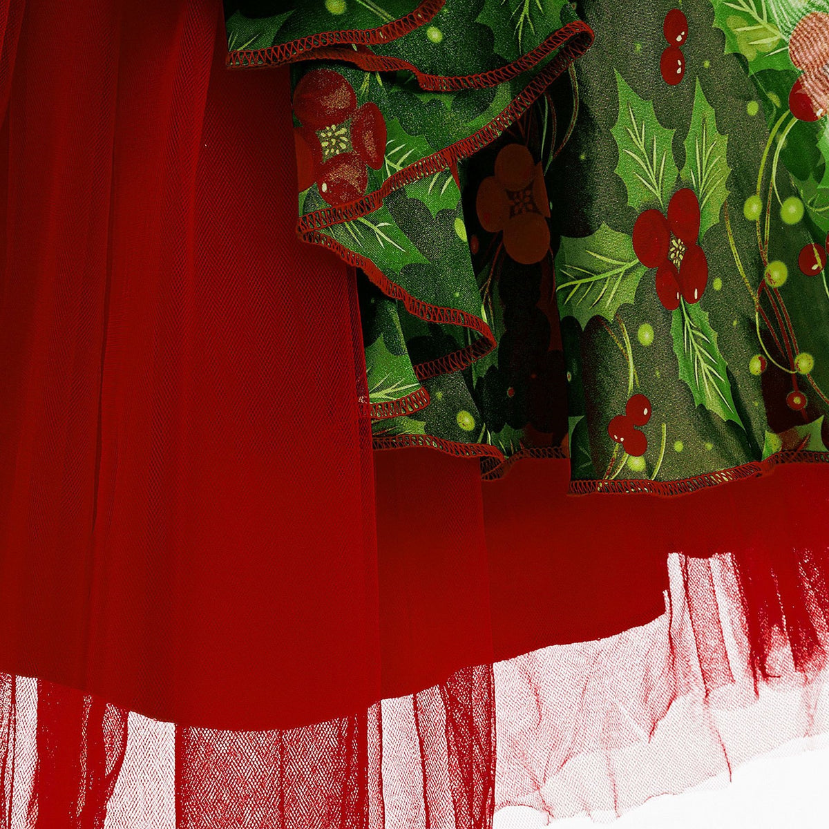 Red and green girls Christmas dress with bow and mesh tutu skirt