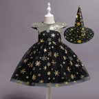 Girls gold star sequin holiday princess dress