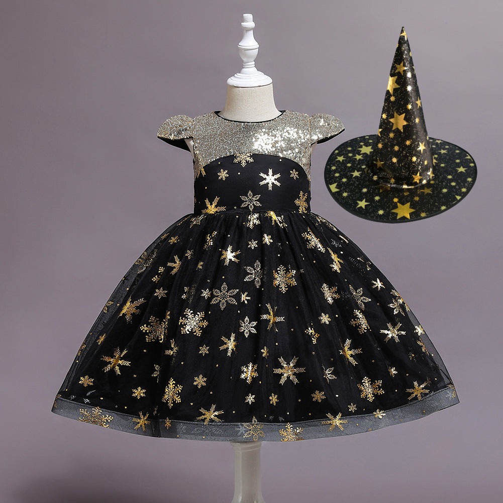 Girls gold star sequin holiday princess dress
