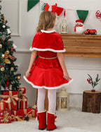 Girls Christmas costume set with dress, Santa cloak and antler headband