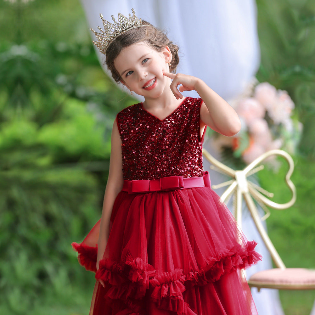 Girls sleeveless sequin Christmas and birthday party dress