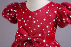Girls polka dot high-low Christmas dress with puff sleeves