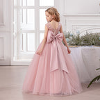 Bow-back satin banquet evening gown for girls