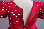 Girls polka dot high-low Christmas dress with puff sleeves