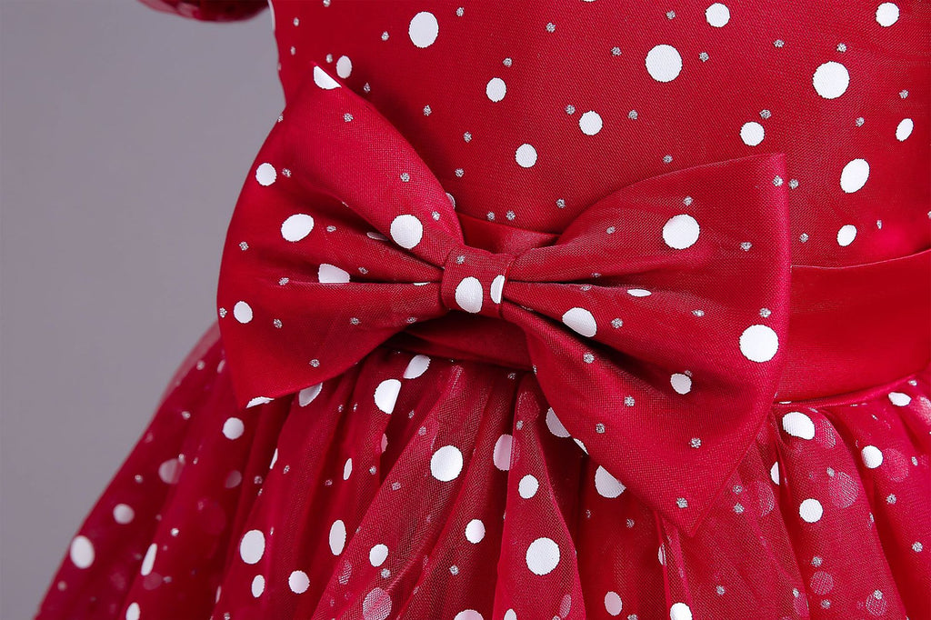 Girls polka dot high-low Christmas dress with puff sleeves