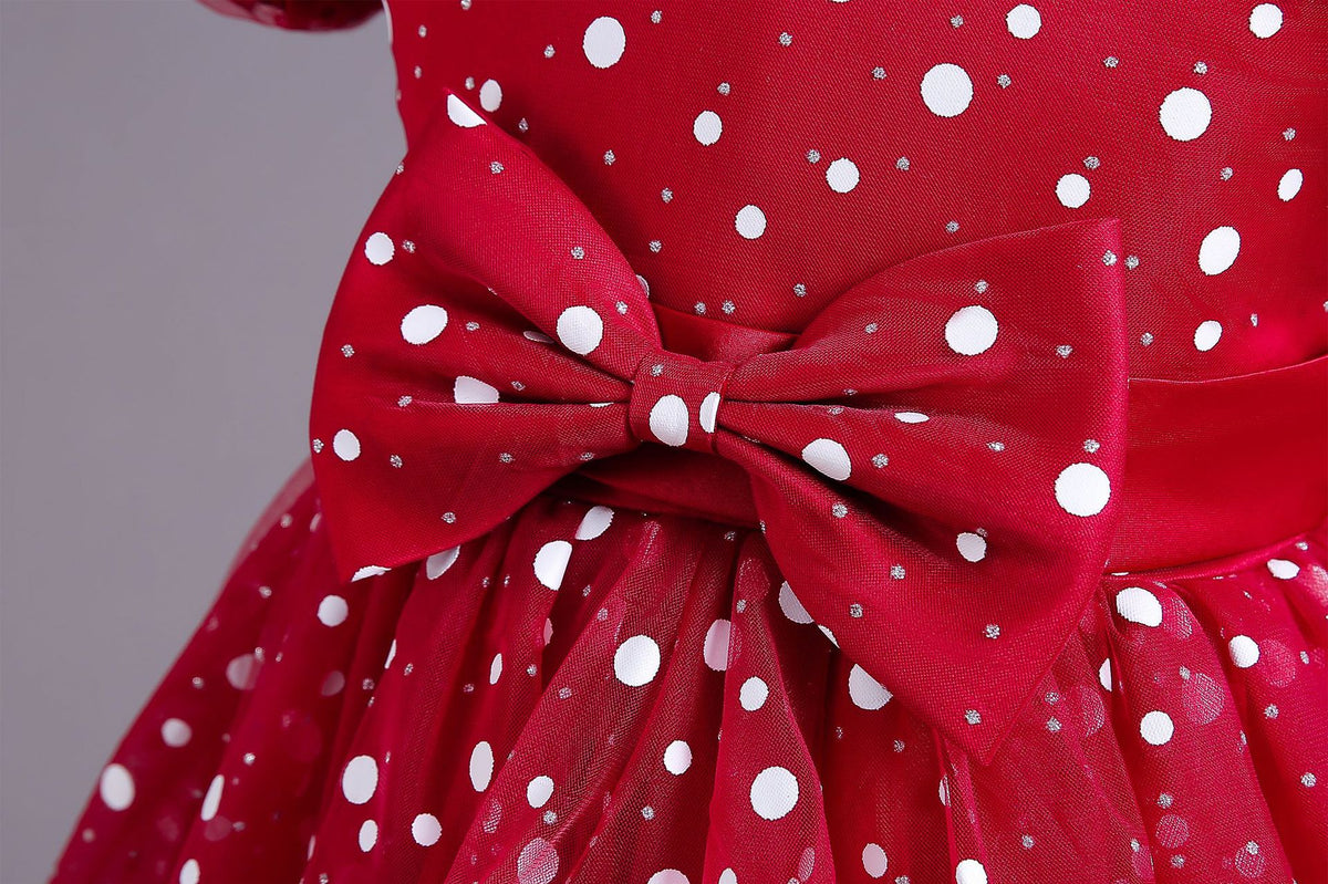 Girls polka dot high-low Christmas dress with puff sleeves