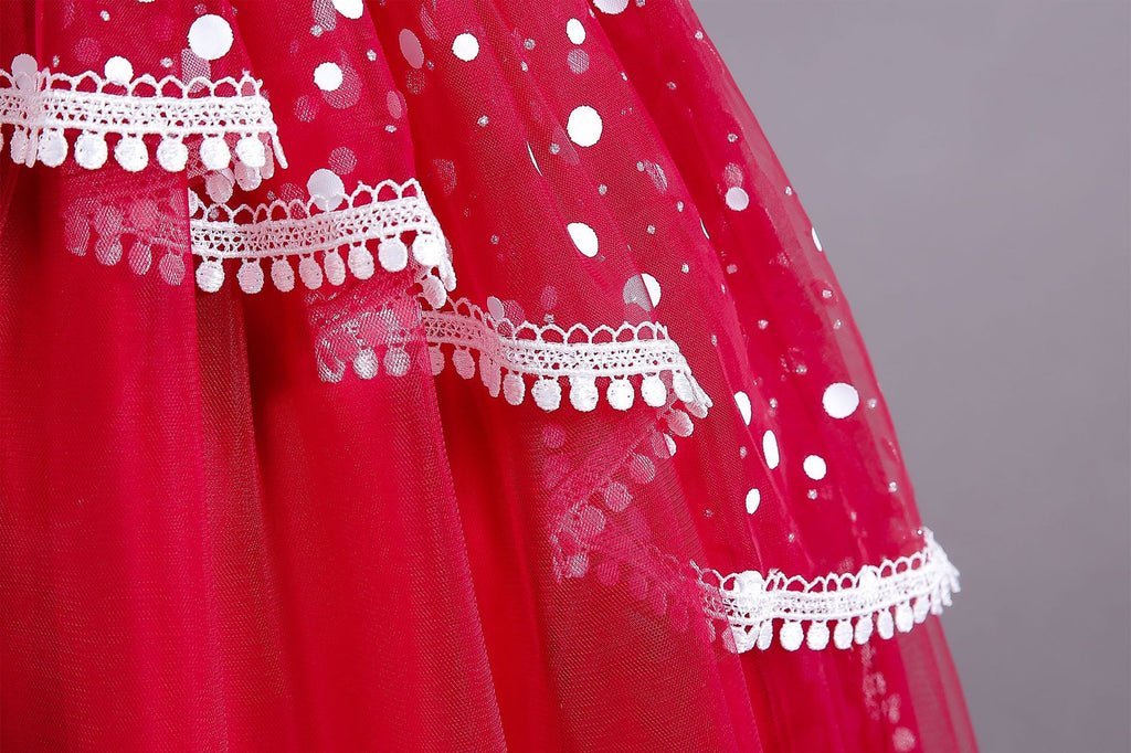 Girls polka dot high-low Christmas dress with puff sleeves