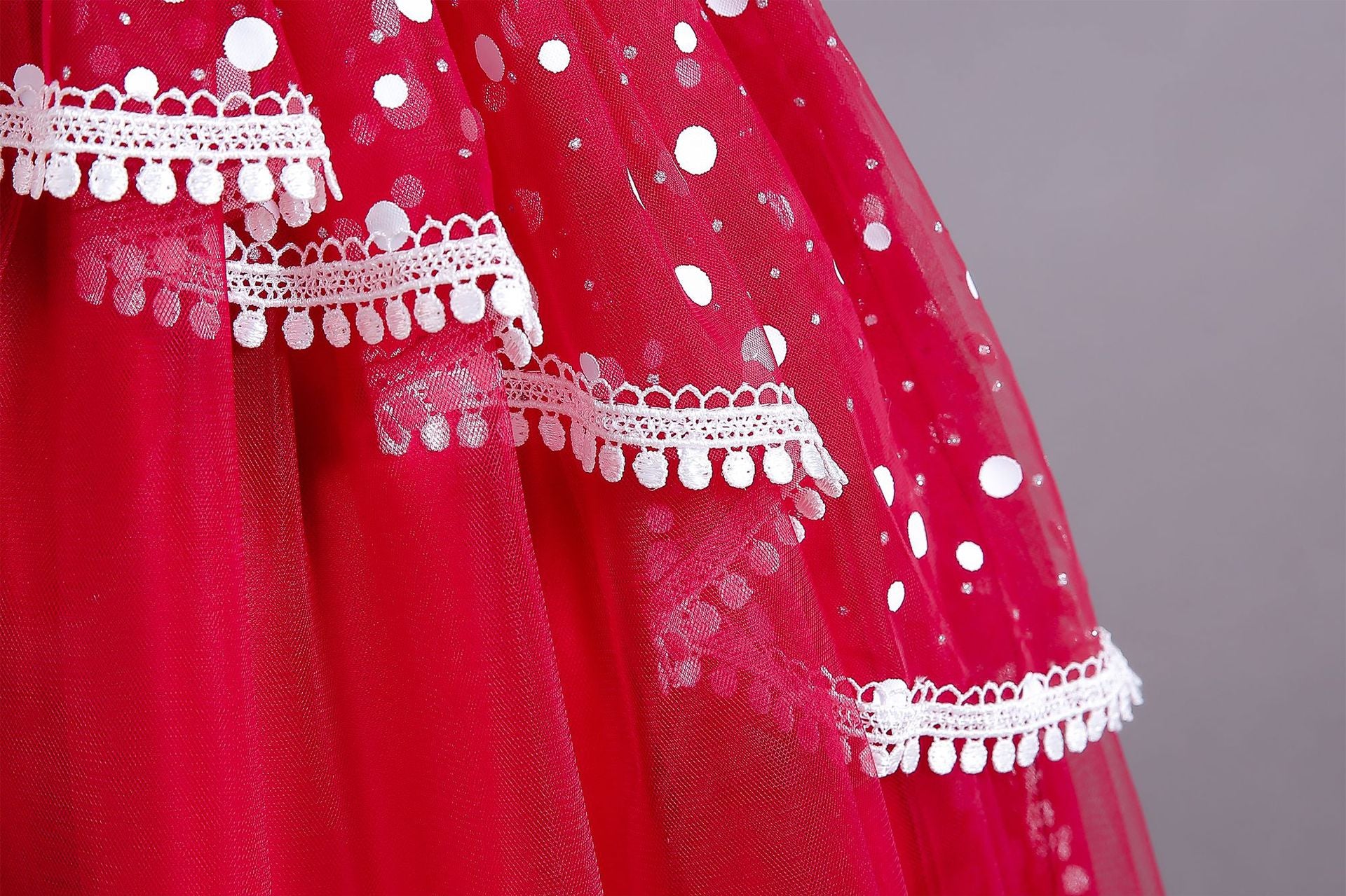 Girls polka dot high-low Christmas dress with puff sleeves
