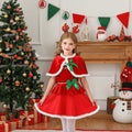 Girls Christmas costume set with dress, Santa cloak and antler headband