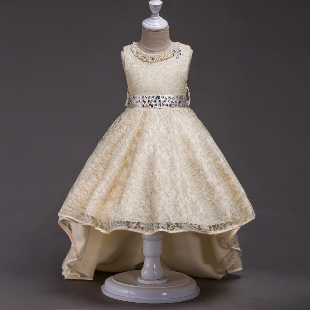 Girls lace high-low trailing Christmas and recital dress