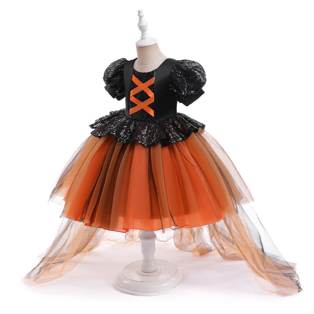 Emma high-low trailing girls Halloween witch dress