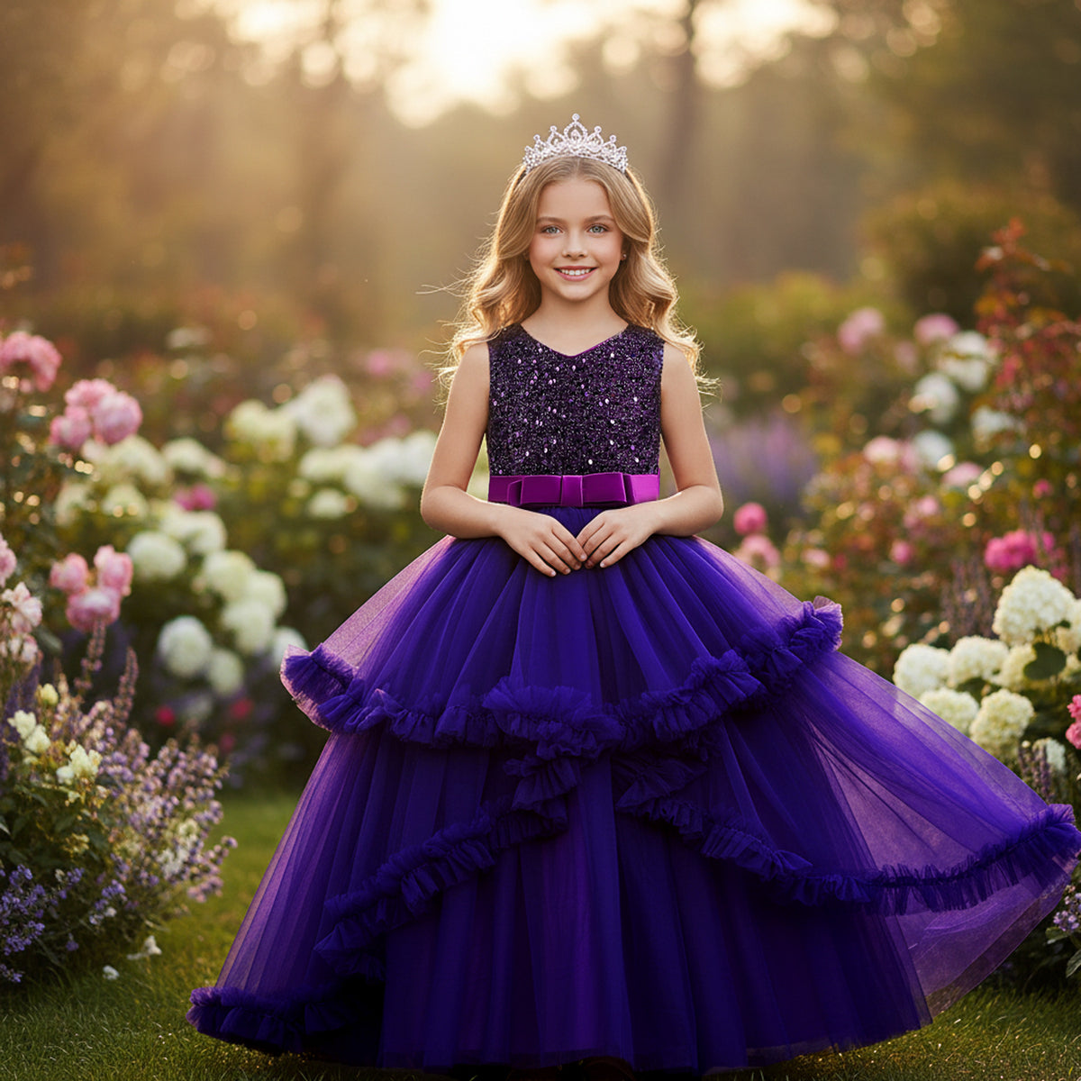 Girls sleeveless sequin Christmas and birthday party dress