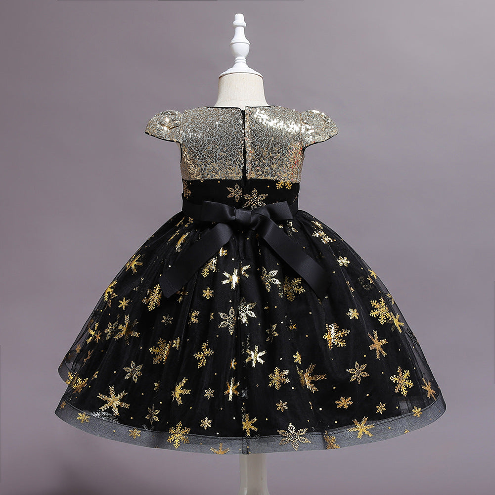 Girls gold star sequin holiday princess dress