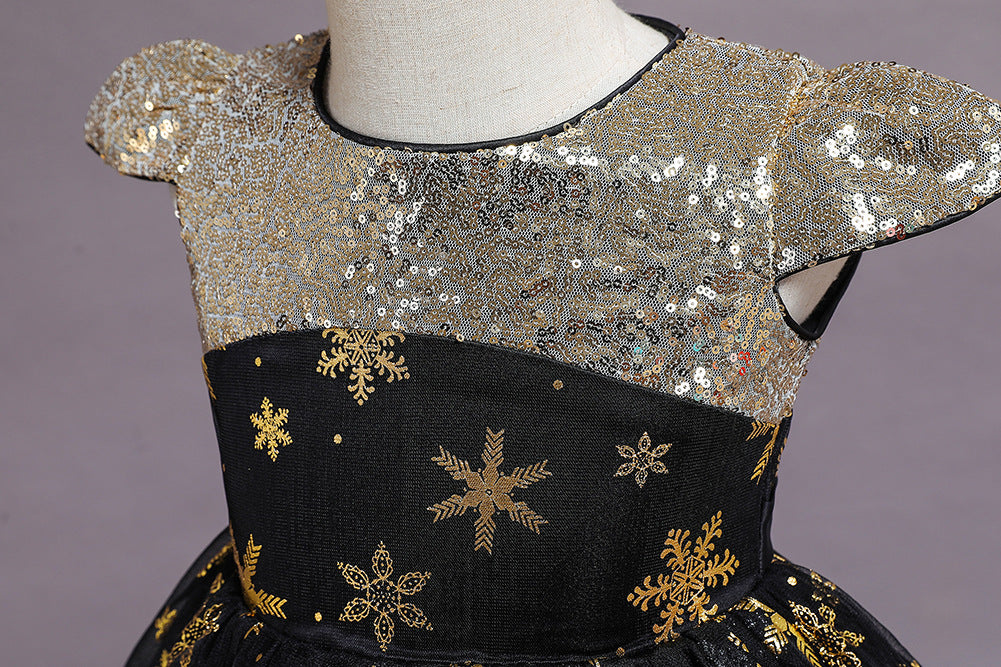 Girls gold star sequin holiday princess dress