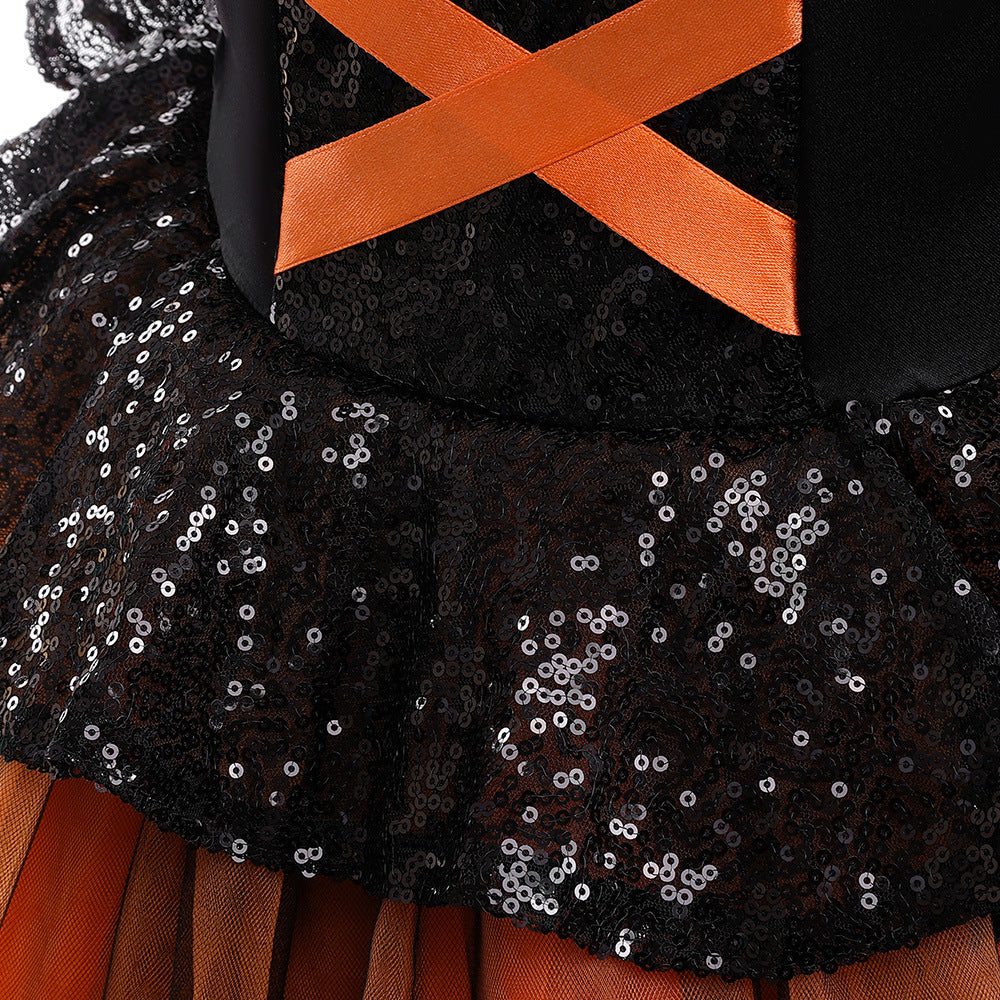 Emma high-low trailing girls Halloween witch dress