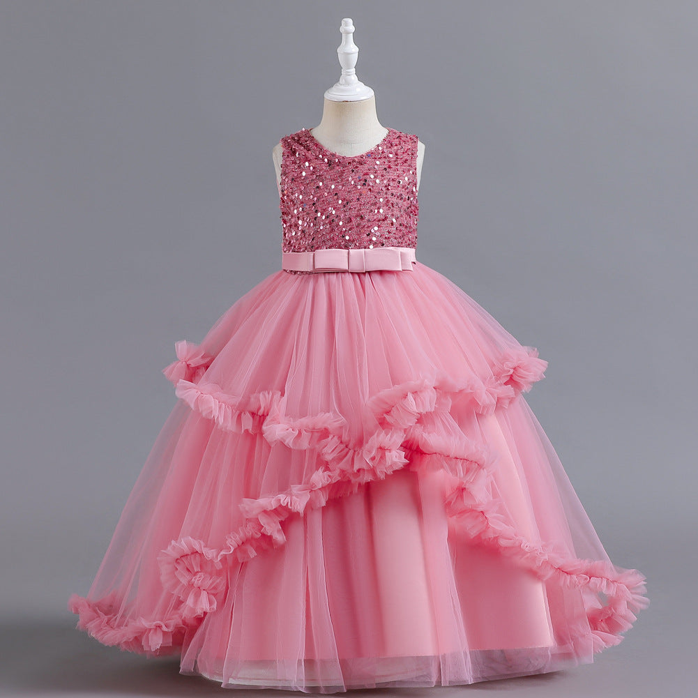 Girls sleeveless sequin Christmas and birthday party dress