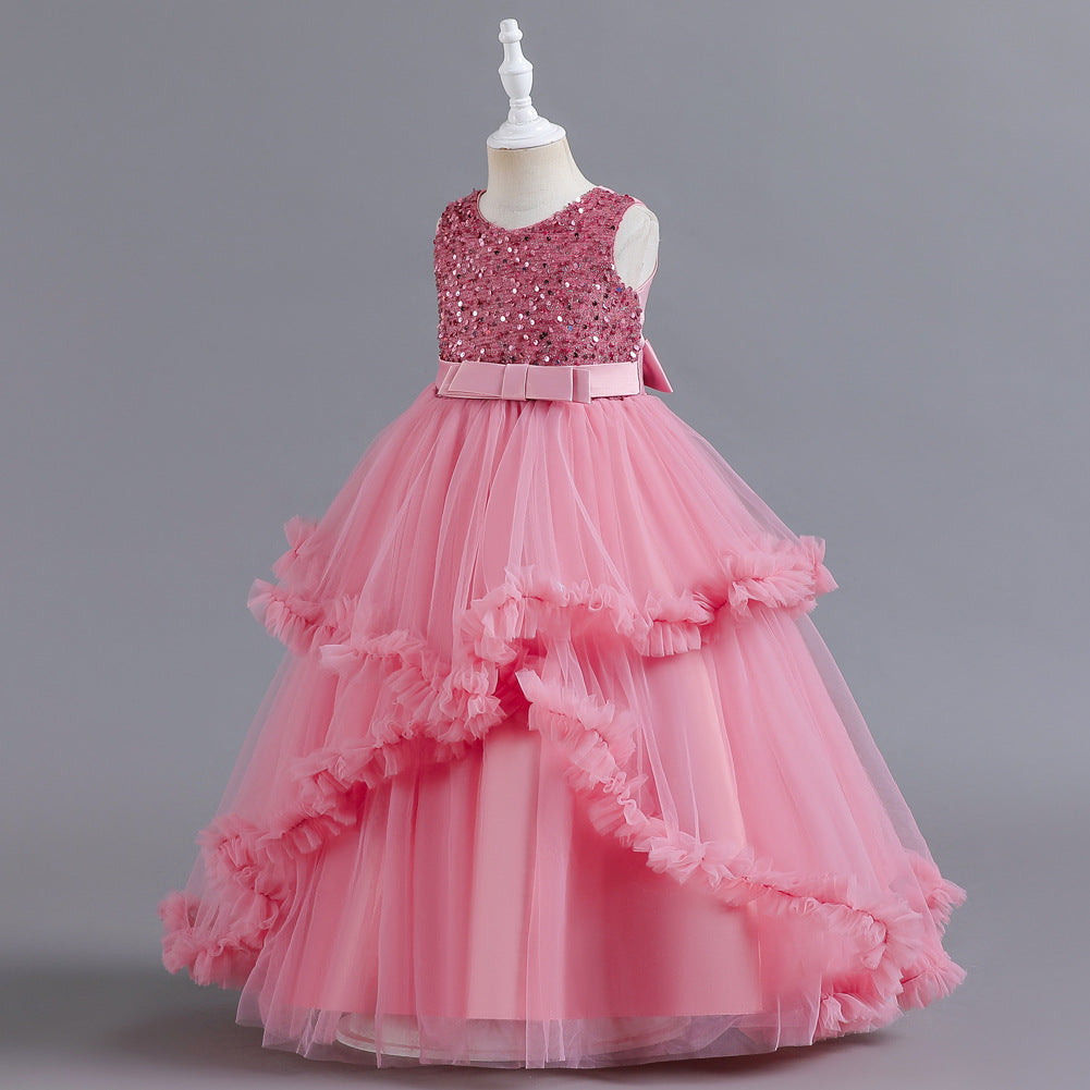 Girls sleeveless sequin Christmas and birthday party dress