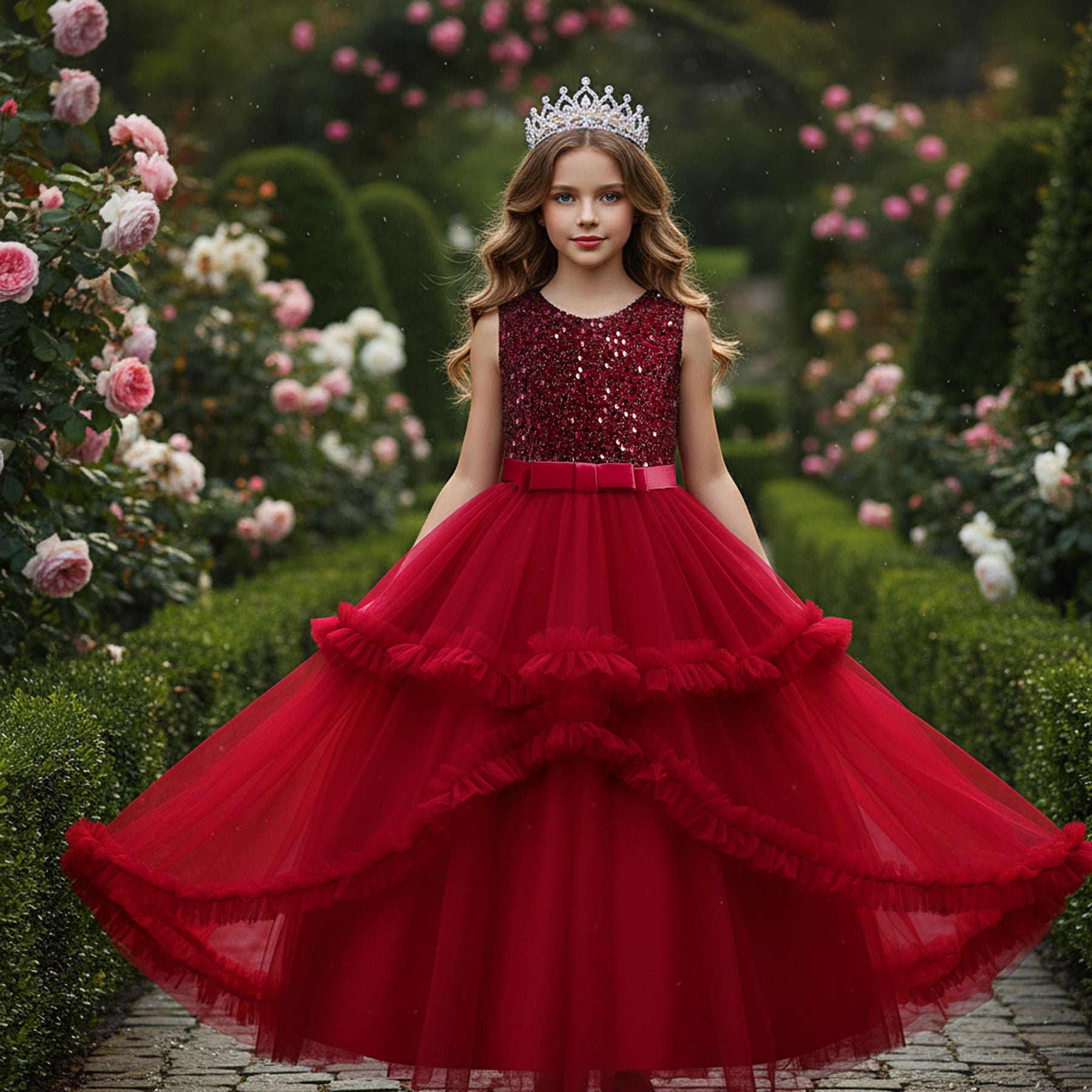 Girls sleeveless sequin Christmas and birthday party dress