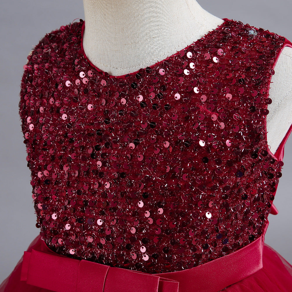 Girls sleeveless sequin Christmas and birthday party dress