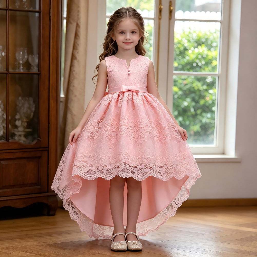 Girls lace high-low trailing Christmas and recital dress