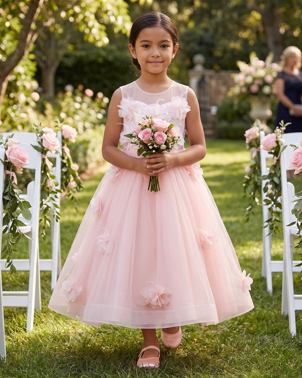 3D Flower Sequin Tulle Ball Gown in Blush Pink – lifestyle photo 1