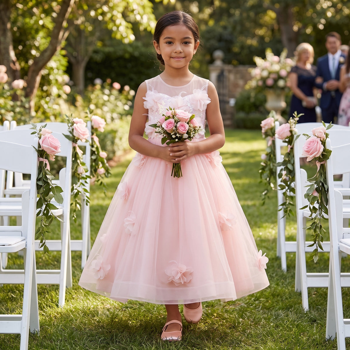 3D Flower Sequin Tulle Ball Gown in Blush Pink – lifestyle photo 1