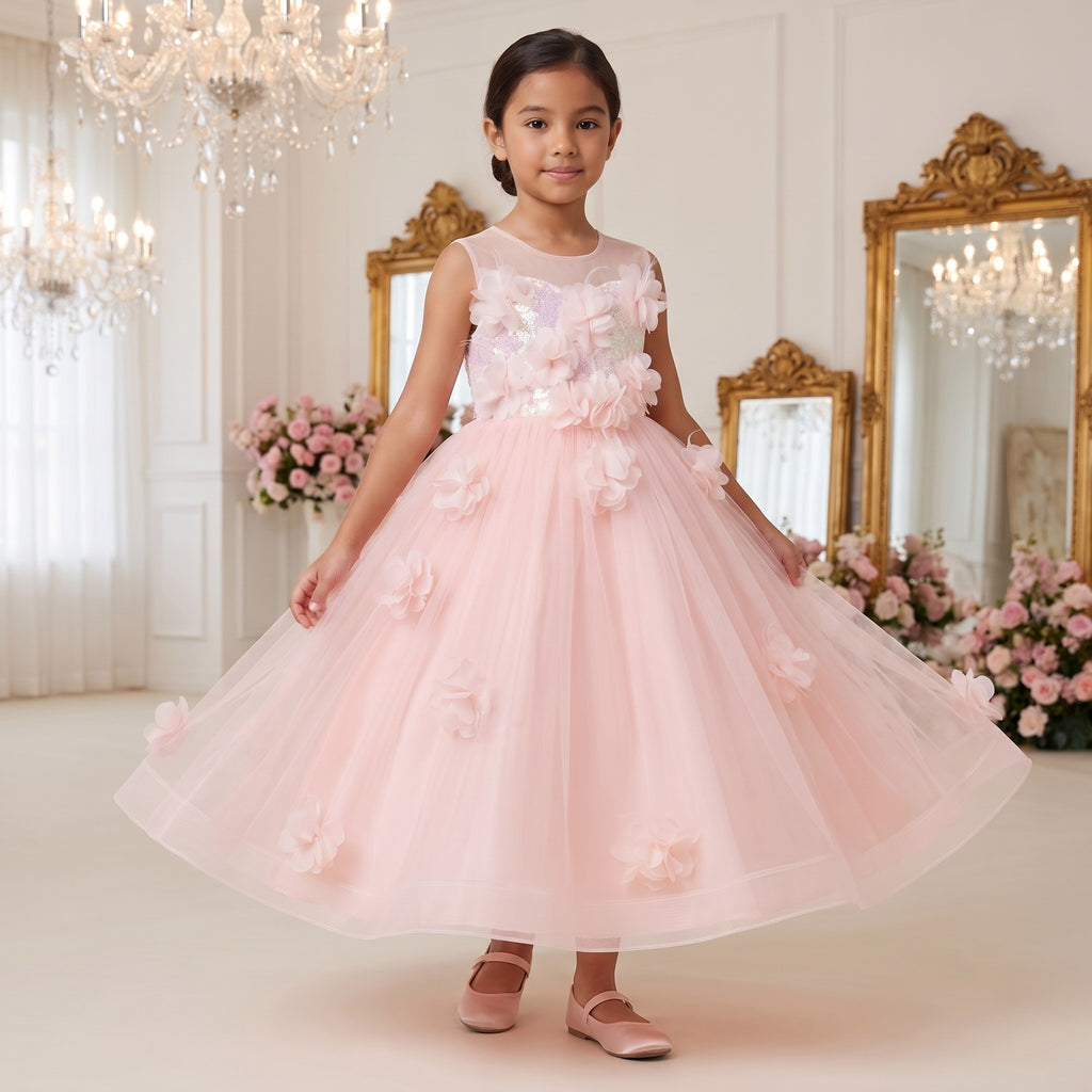 3D Flower Sequin Tulle Ball Gown in Blush Pink – lifestyle photo 2
