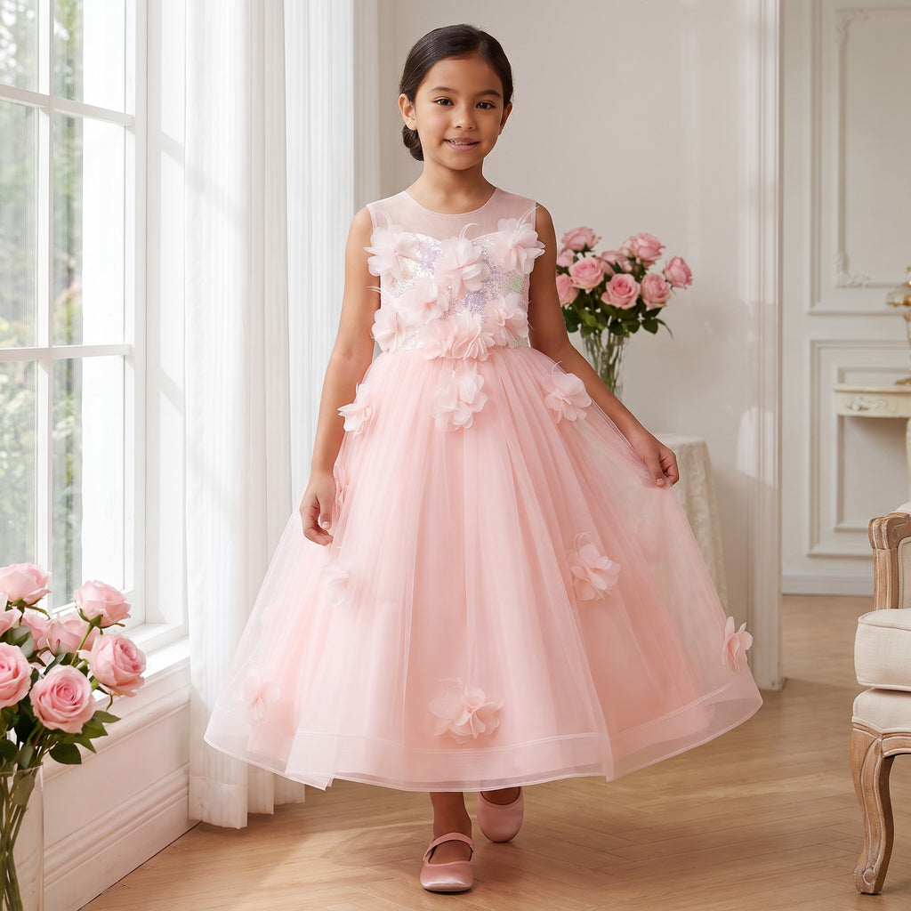 3D Flower Sequin Tulle Ball Gown in Blush Pink – lifestyle photo 3
