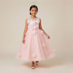 3D Flower Sequin Tulle Ball Gown in Blush Pink – front view