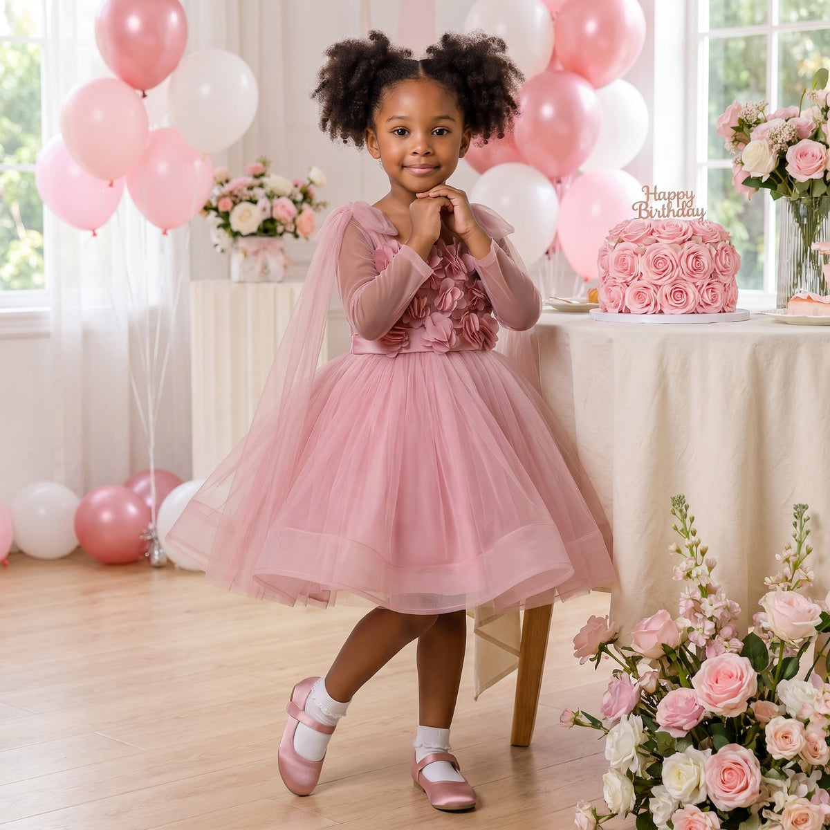 3D Petal Bodice Tulle Tutu Dress in Dusty Rose – lifestyle photo 1