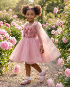 3D Petal Bodice Tulle Tutu Dress in Dusty Rose – lifestyle photo 2