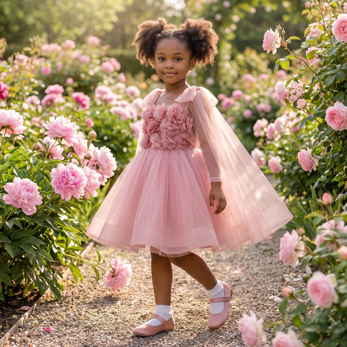 3D Petal Bodice Tulle Tutu Dress in Dusty Rose – lifestyle photo 2