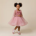 3D Petal Bodice Tulle Tutu Dress in Dusty Rose – front view