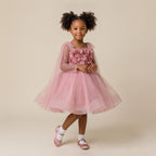 3D Petal Bodice Tulle Tutu Dress in Dusty Rose – front view