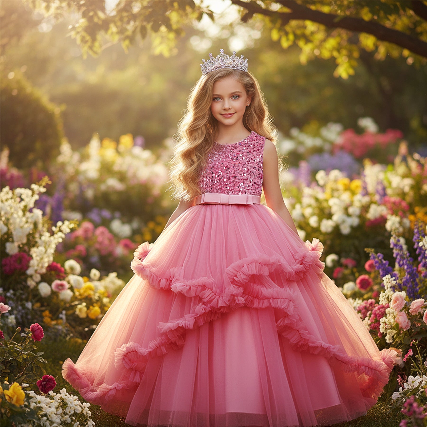 Girls sleeveless sequin Christmas and birthday party dress