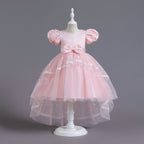 Girls polka dot high-low Christmas dress with puff sleeves