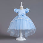 Girls polka dot high-low Christmas dress with puff sleeves