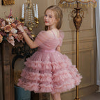 One shoulder ruffle cake girls birthday dress