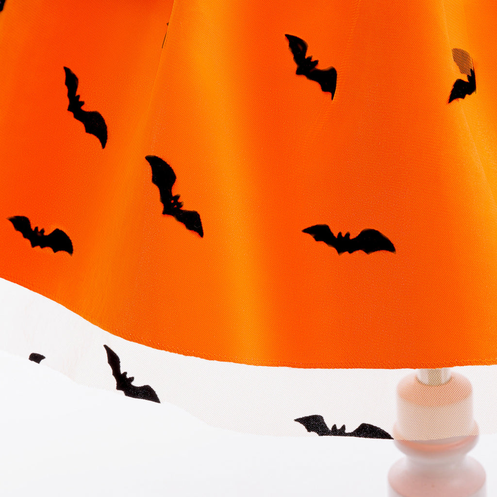 Sophia girls orange bat print Halloween dress with cape sleeves