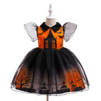 Amelia girls haunted house print Halloween dress with ombre tulle skirt