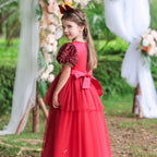 Girls long tulle Christmas princess dress with matching headband