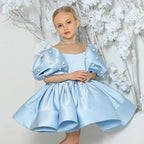 Puff sleeve satin tutu flower girl dress